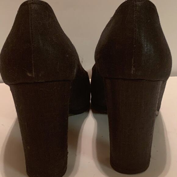 🪀DONNA KARAN NEW YORK BLACK LINEN 3 3/4” VAMP HEELS - Picture 7 of 10